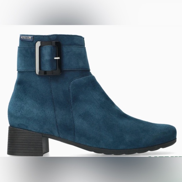 Mephisto Gianina peacock blue suede bootie ankle buckle boots 6.5 NIB NEW - Picture 1 of 15
